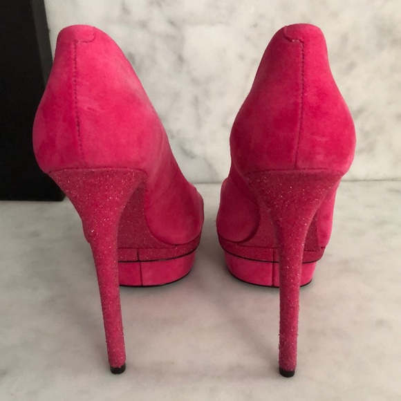 B Brian Atwood Hot Pink Suede and Sparkle Heels - Picture 4 of 5